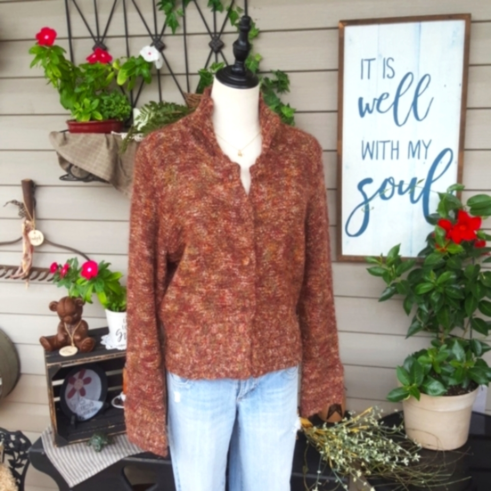 BLOOMINGDALE'S ♡ Vintage Brown L|S Acrylic|Mohair|Wool Button Front Sweater M